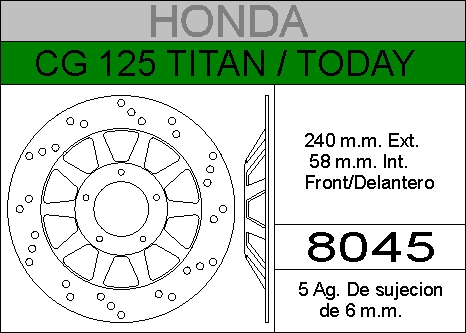 DISCO FRENO HONDA 125 TITAN2000 HIERRO.DEL..HD8045