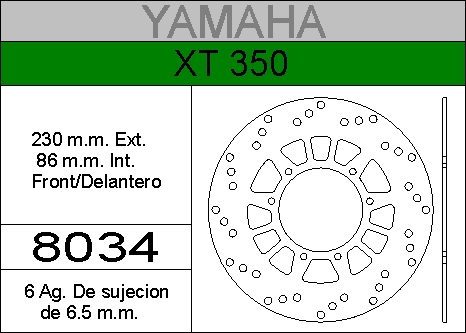 DISCO FRENO YAMAHA 350 XT.......HIERRO.DEL..HD8034