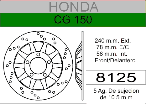 DISCO FRENO HONDA 150 CG........HIERRO.DEL..HD8125