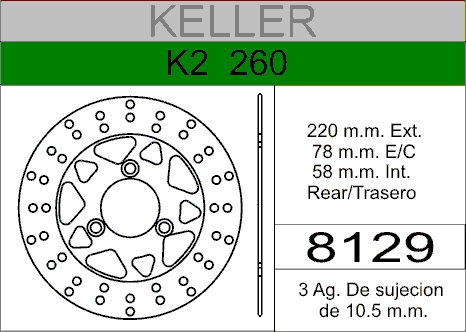 DISCO FRENO KELLER 260..........HIERRO.TRAS.HD8129