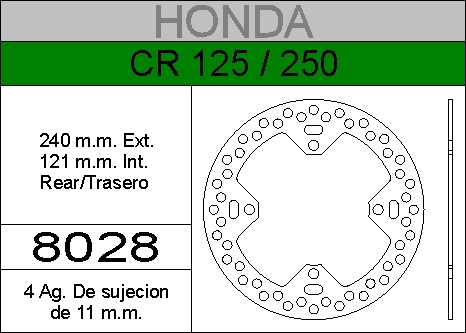 DISCO FRENO HONDA 125 CR........HIERRO.TRAS.HD8028