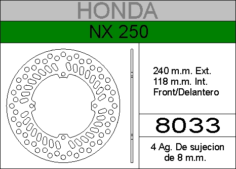 DISCO FRENO HONDA 250 NX-TRX....HIERRO.DEL..HD8033
