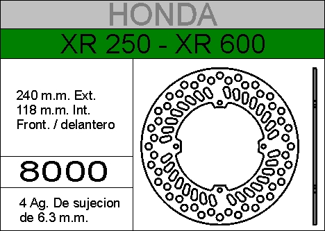 DISCO FRENO HONDA 250/600 XR....HIERRO.DEL..HD8000