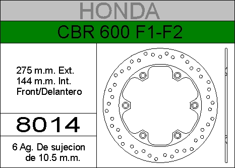 DISCO FRENO HONDA 600 CBR F1-2..HIERRO.DEL..HD8014