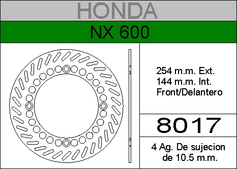 DISCO FRENO HONDA 650 NX........HIERRO.DEL..HD8017