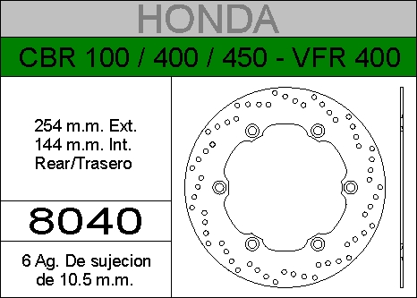 DISCO FRENO HONDA 400 CBR-1000..HIERRO.TRAS.HD8040