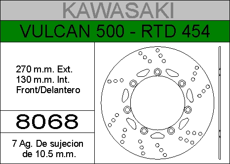 DISCO FRENO KAWA 500 VUL/LTD454.HIERRO.DEL..HD8068