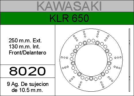 DISCO FRENO KAWA 600 KLR.(250m).HIERRO.DEL..HD8020
