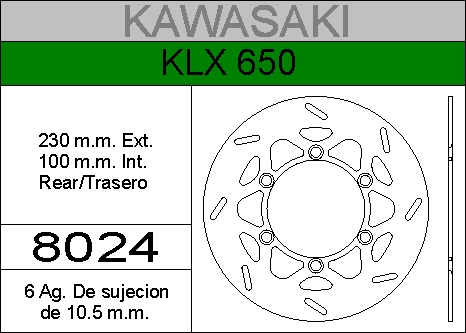 DISCO FRENO KAWA 650 KLX........HIERRO.TRAS.HD8024