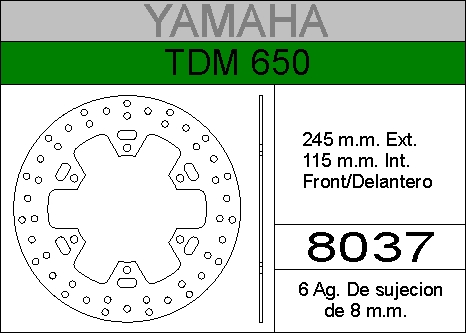 DISCO FRENO YAMAHA 650 TDM......HIERRO.DEL..HD8037