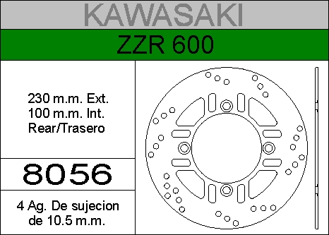 DISCO FRENO KAWA 600 ZZR........HIERRO.TRAS.HD8056