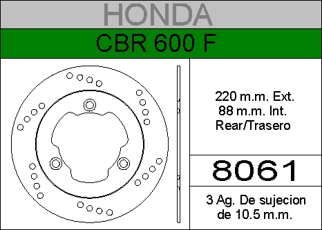 DISCO FRENO HONDA 600 CBR 3 AGU.HIERRO.DEL..HD8061