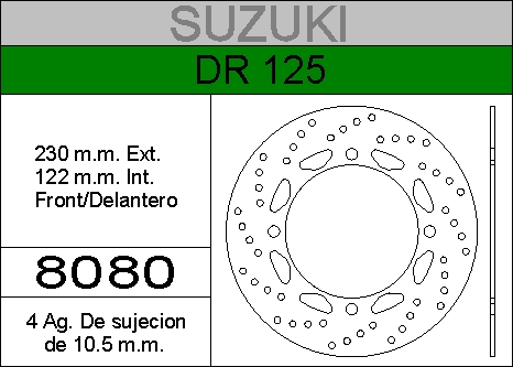 DISCO FRENO SUZUKI 125 DR.......HIERRO.DEL..HD8080