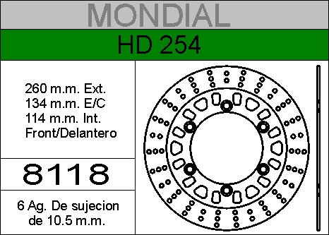 DISCO FRENO MONDIAL 254 HD......HIERRO.DEL..HD8118