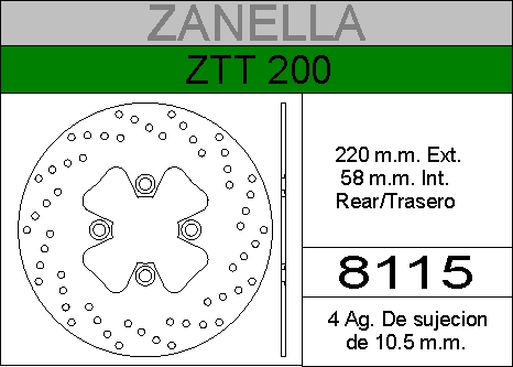 DISCO FRENO ZANELLA 200 ZTT....HIERRO TRAS HD8115