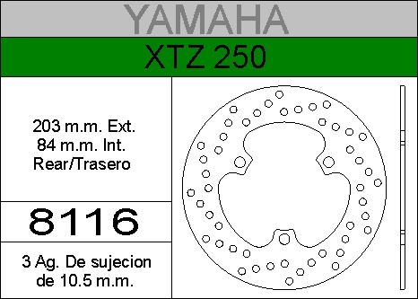 DISCO FRENO YAMAHA 250 XTZ..... HIERRO.TRAS.HD8116